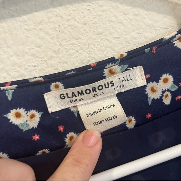 Glamorous Tall navy blue long sleeve midi wrap dress size 10 - Picture 3 of 12